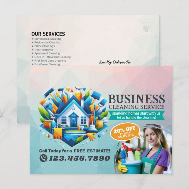 Modern House Cleaning Maid Service Housekeeping Postcard (Front/Back)