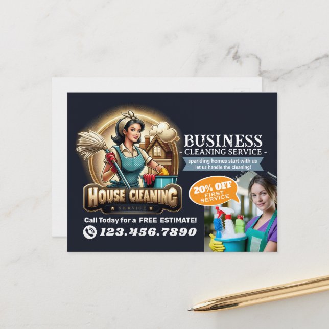Modern House Cleaning Maid Service Housekeeping Postcard (Front/Back In Situ)