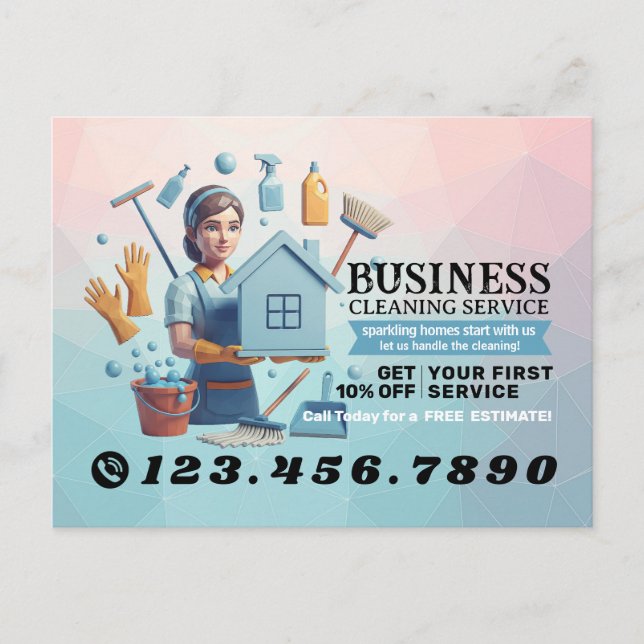 Modern House Cleaning Maid Service Housekeeping Postcard (Front)