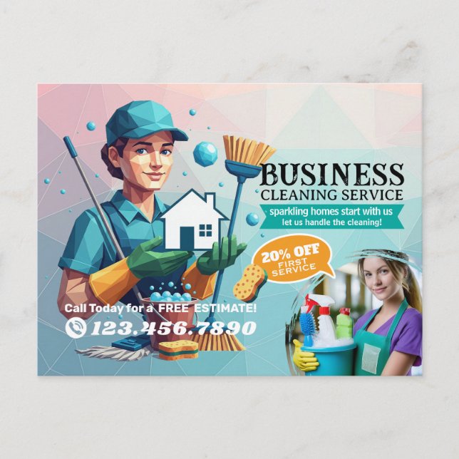 Modern House Cleaning Maid Service Housekeeping Postcard (Front)