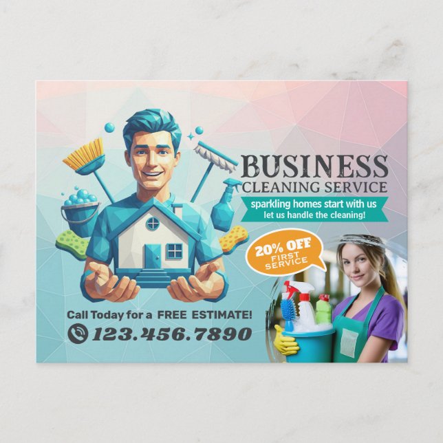 Modern House Cleaning Maid Service Housekeeping Postcard (Front)