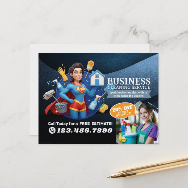 Modern House Cleaning Maid Service Housekeeping Postcard (Front/Back In Situ)