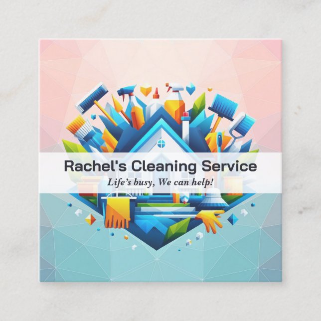 Modern House Cleaning Maid Service Housekeeping Square Business Card (Front)
