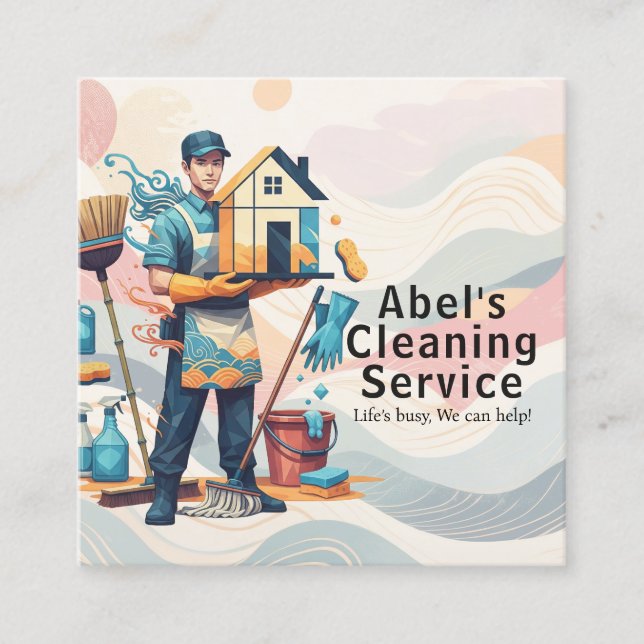 Modern House Cleaning Maid Service Housekeeping Square Business Card (Front)