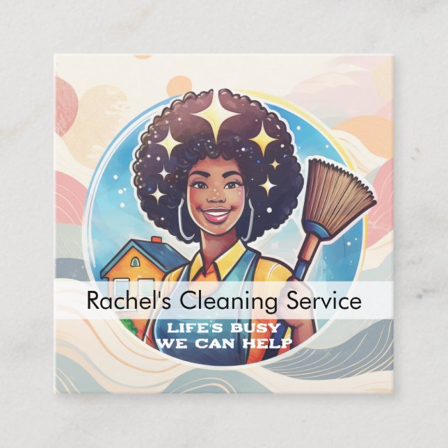 Modern House Cleaning Maid Service Housekeeping Square Business Card (Front)