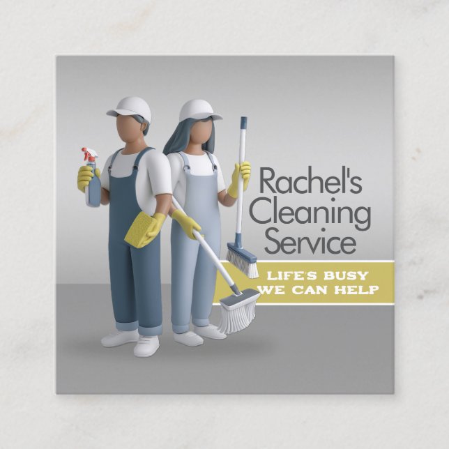 Modern House Cleaning Maid Service Housekeeping Square Business Card (Front)