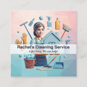 Modern House Cleaning Maid Service Housekeeping Square Business Card