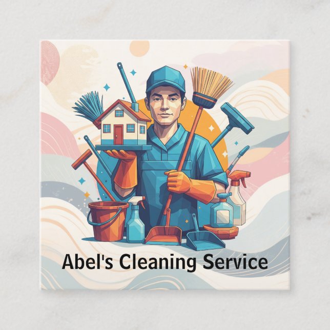 Modern House Cleaning Maid Service Housekeeping Square Business Card (Front)
