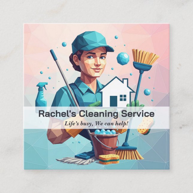 Modern House Cleaning Maid Service Housekeeping Square Business Card (Front)