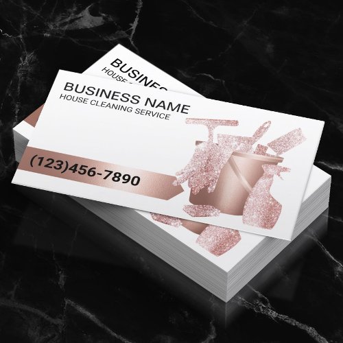 Modern House Cleaning Rose Gold Glitter Business Card