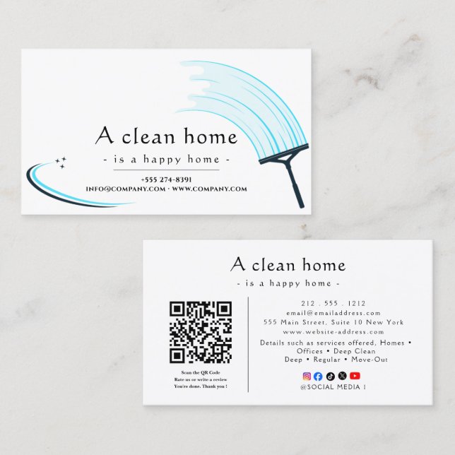 Modern House Cleaning Service Business Card (Front/Back)