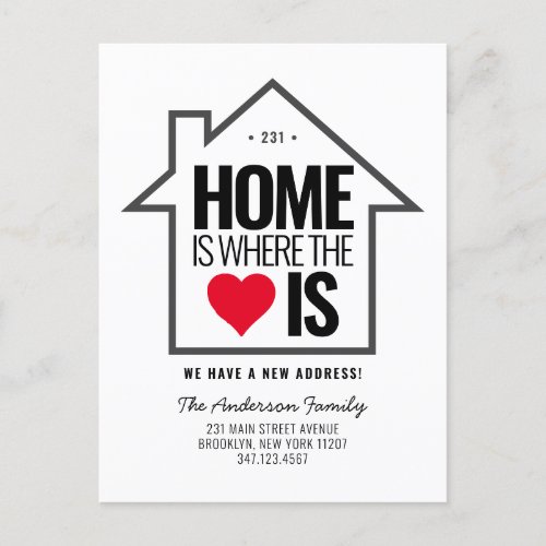 Modern House Home Heart Change New Address Moving Announcement Postcard