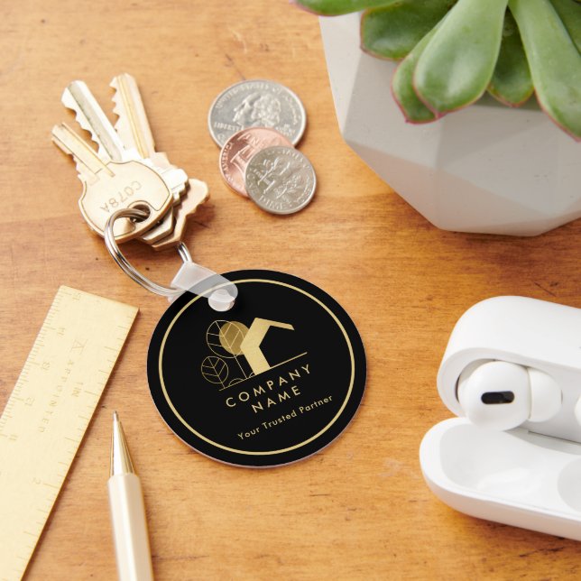 Modern House Logo Black and Gold Qr code Keychain (Desk)