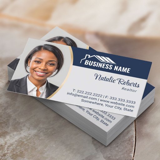 Customizable Modern House Logo Real Estate Agent Realtor Photo Business Card