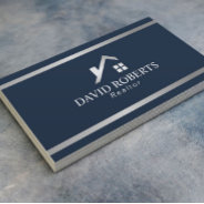 Modern House Logo Real Estate Realtor Navy Silver Business Card at Zazzle