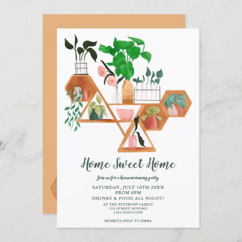 Modern house plants cool housewarming party invitation