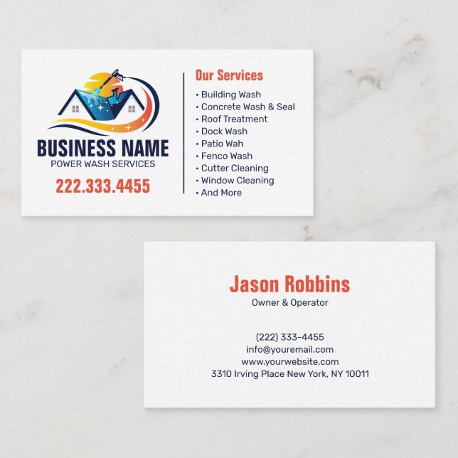 Modern House Power Wash Cleaning Services Business Card (Front/Back)