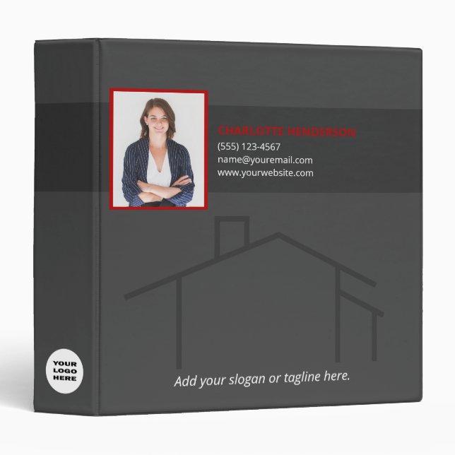 Modern House Real Estate Custom Logo Photo 3 Ring Binder (Front/Spine)