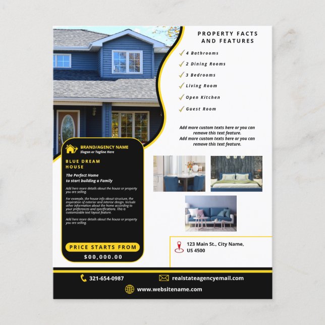 Modern House Selling Customized Black & Yellow Flyer (Front)