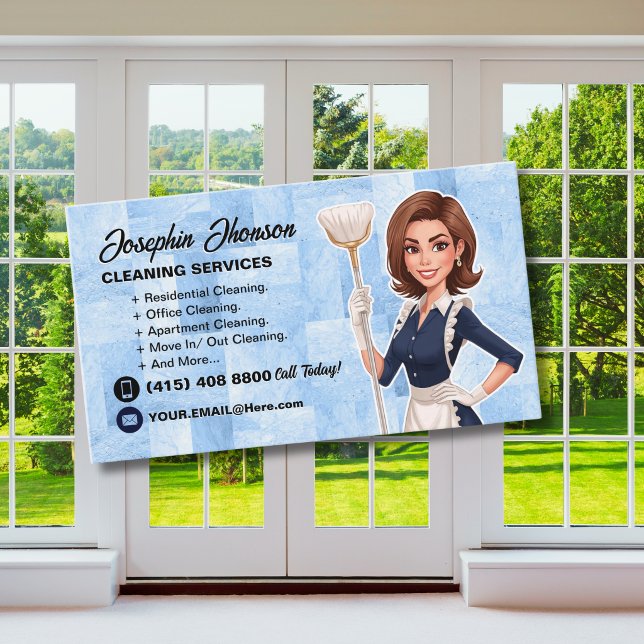 Modern Housekeeper Cleaning Service Business Card (Creator Uploaded)