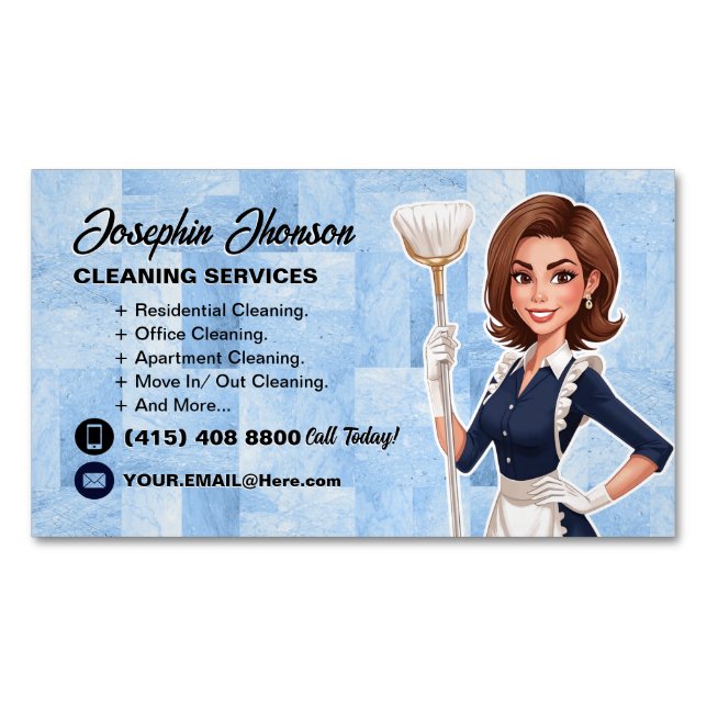 Modern Housekeeper Cleaning Service Business Card Magnet (Front)