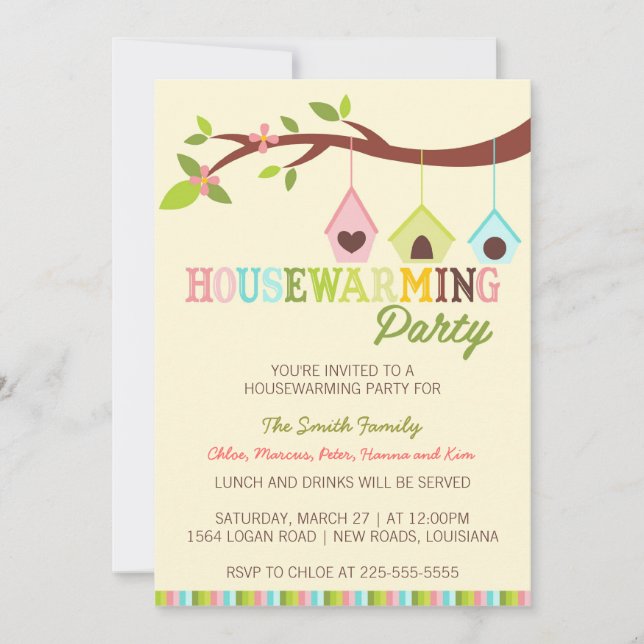 Modern Housewarming Bird Houses Invitation (Front)
