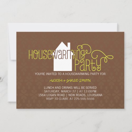 Modern Housewarming Party Brown and Lime Invite