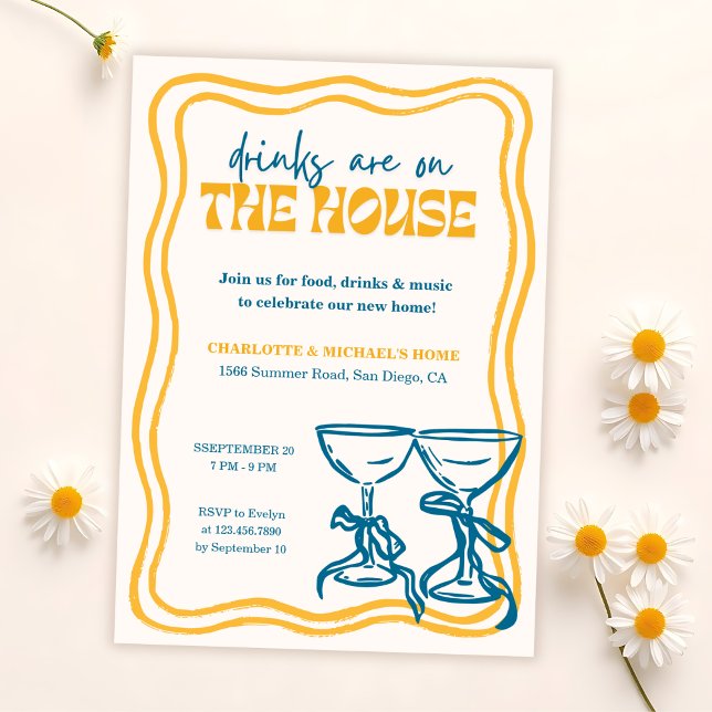 Modern Housewarming Party Drinks Are On the House Invitation (Fun Housewarming Party Invitation – “Drinks Are on the House”)