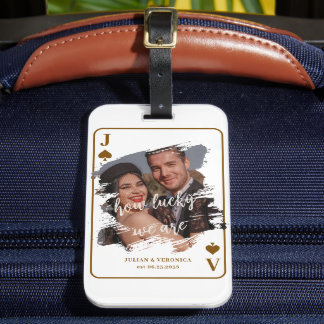 Modern How Lucky We Are | Couple Custom Photo Luggage Tag