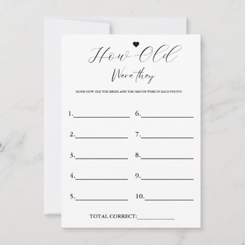 Modern How Old were they bridal Shower Game Card