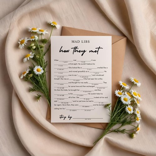 Modern How They Met Bridal Libs Game Invitation