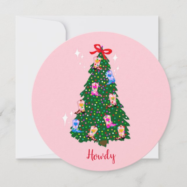 Modern Howdy Cowgirl Western Boots Christmas Card (Front)