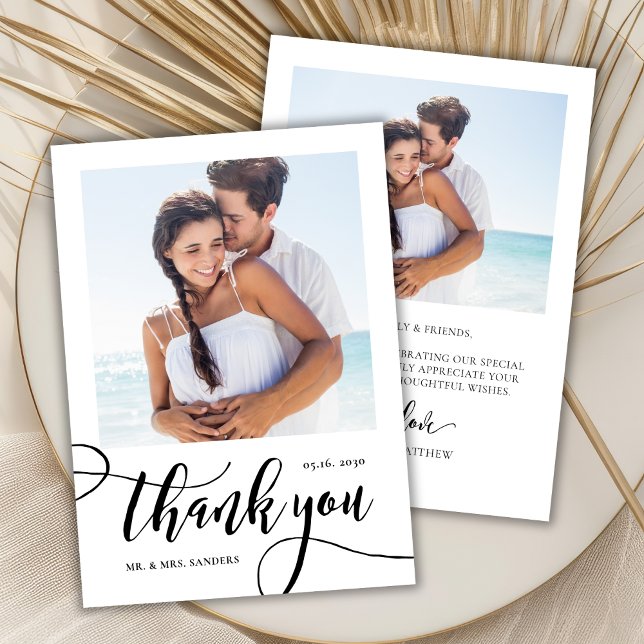 Modern Huge Whimsical Script 2 Photo Wedding  Thank You Card (Creator Uploaded)
