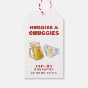 Modern Huggies Chuggies Beer Diaper Baby Shower  Gift Tags