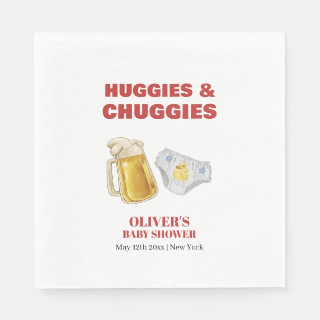 Modern Huggies Chuggies Beer Diaper Baby Shower  Napkins (Front)
