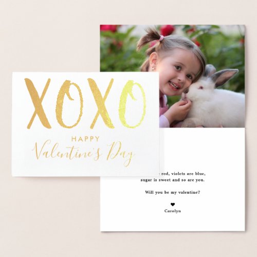 Modern Hugs  Kisses XOXO Photo Valentines Day Foil Card