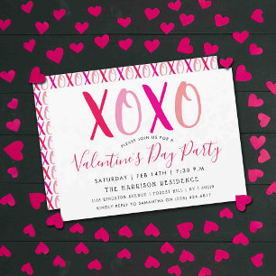 Modern Hugs & Kisses (XOXO) Valentine's Day Party Invitation