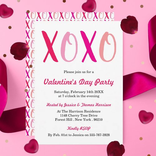 Modern Hugs  Kisses XOXO Valentines Day Party Invitation