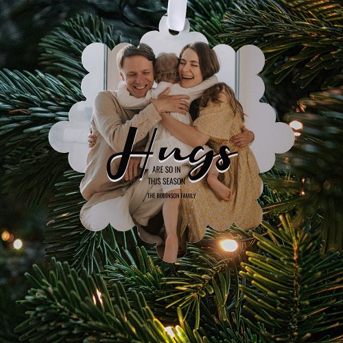 Modern Hugs  Photo Christmas Holiday Ornament Card