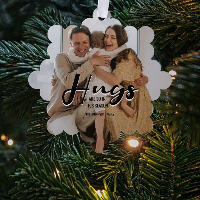 Modern Hugs | Photo Christmas Holiday Ornament Card (Creator Uploaded)