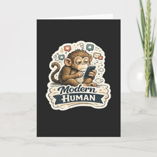 Modern Human Funny Monkey Smartphone Social Media  Card