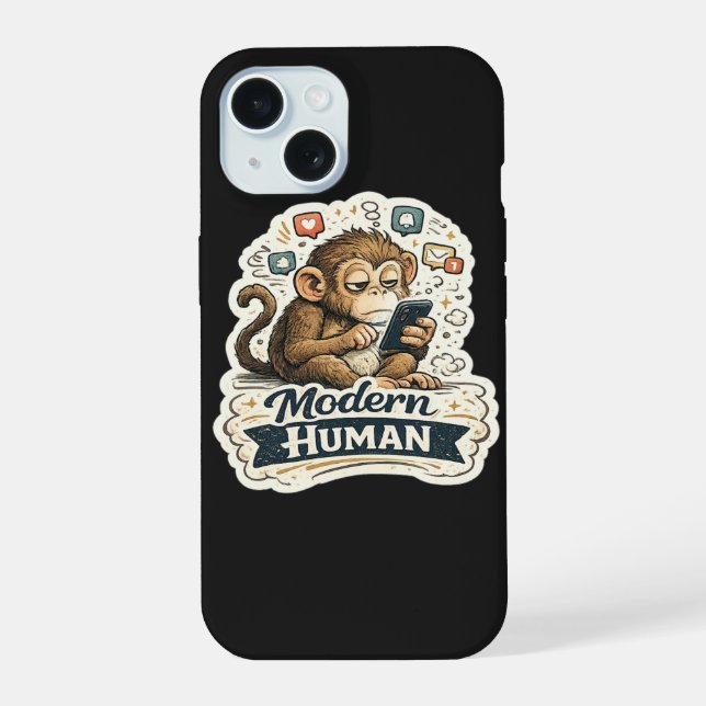 Modern Human Funny Monkey Smartphone Social Media  iPhone 15 Case (Back)