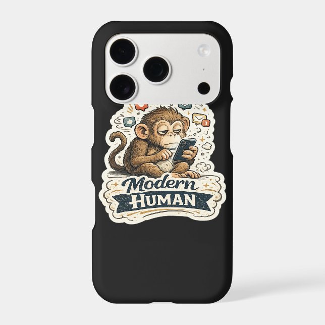 Modern Human Funny Monkey Smartphone Social Media  iPhone Case (Back)