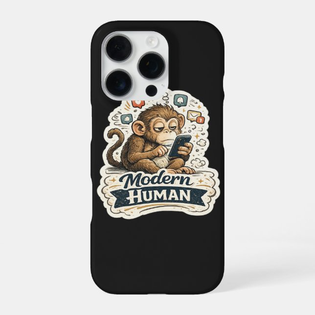 Modern Human Funny Monkey Smartphone Social Media  iPhone Case (Back)