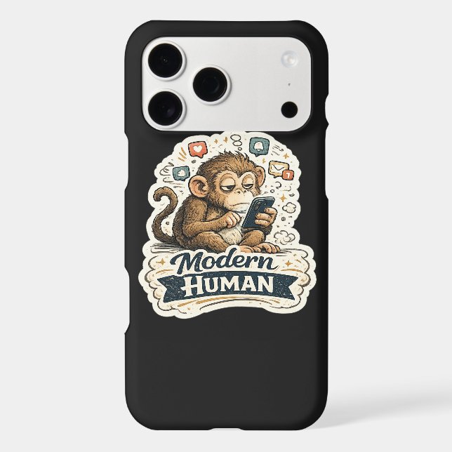 Modern Human Funny Monkey Smartphone Social Media  iPhone Case (Back)