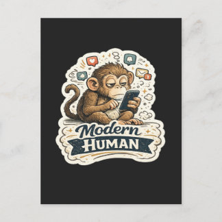 Modern Human Funny Monkey Smartphone Social Media  Postcard