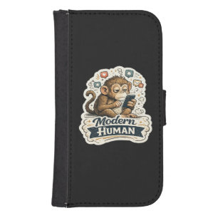Modern Human Funny Monkey Smartphone Social Media Galaxy S4 Wallet Case