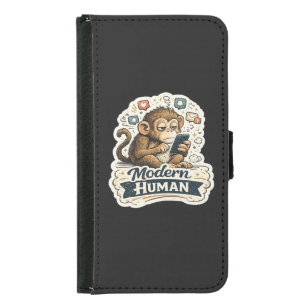 Modern Human Funny Monkey Smartphone Social Media Samsung Galaxy S5 Wallet Case