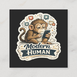 Modern Human Funny Monkey Smartphone Social Media Square Business Card