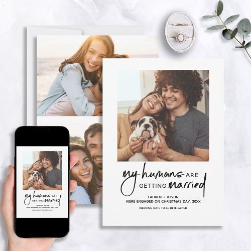 Modern Humans Getting Married 3 Photo Engagement Invitation